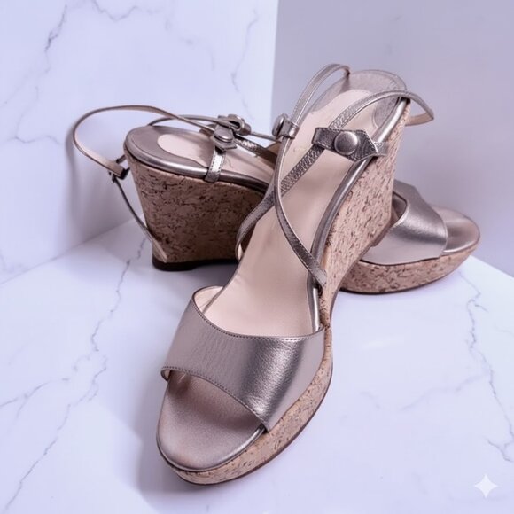Elegant Metallic Gold Christian Louboutin Wedges - Picture 1 of 8